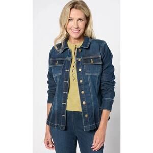 Belle by Kim Gravel Womens Plus 2X Jacket Fit & Flare Stretch Blue